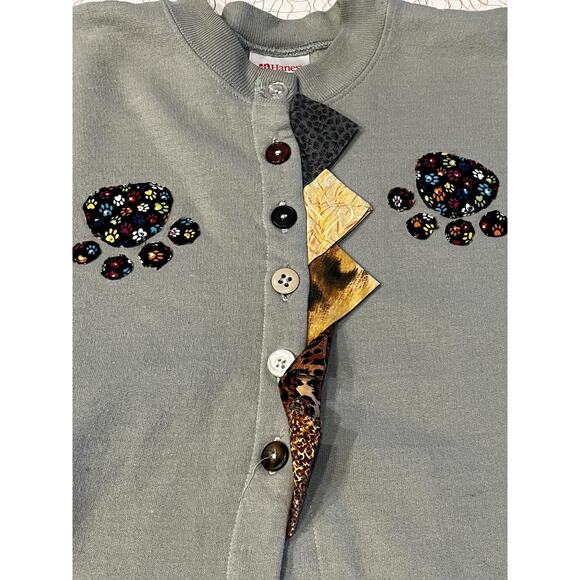 Hanes Cardigan Sweater Womens Medium Cat Applique Button Front Animal Novelty - Picture 3 of 13